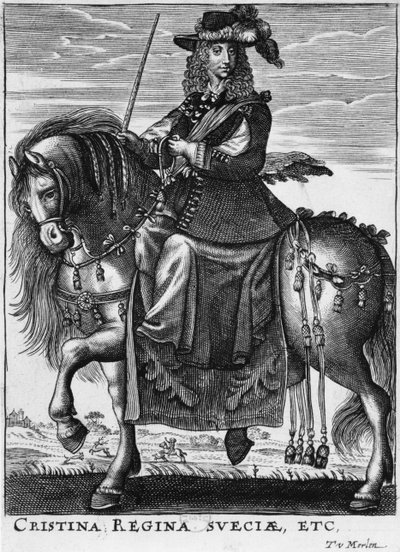 स्वीडन की रानी क्रिस्टीना (1626-89) घोड़े पर द्वारा फ्रेंच स्कूल