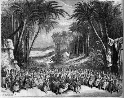 एक ओपेरा का प्रतिनिधित्व: मिशेल कार्रे (1819-1872) और जूल्स बारबियर (1822-1901) द्वारा एक लिब्रेट्टो पर "द क्वीन ऑफ सबा" के अधिनियम II की दृश्यता और चार्ल्स गुनोद (1818-1893) का एक संगीत। पेरिस, थिएटर डी ल'ओपेरा द्वारा फ्रेंच स्कूल