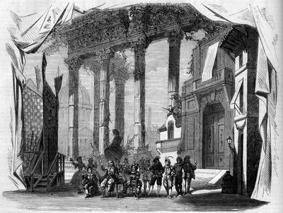 एक ओपेरा का प्रतिनिधित्व: हेनरी ट्रायोन (1811-1896) और यूजीन ग्रेंज (1810-1887) द्वारा एक लिब्रेट्टो के बाद "साल्वाडोर रोजा" के अधिनियम I की दृश्यता, और जूल्स लॉरेंट डुप्रेटो (1827-1892) का एक संगीत। पेरिस, ओपेरा कॉमिक द्वारा फ्रेंच स्कूल