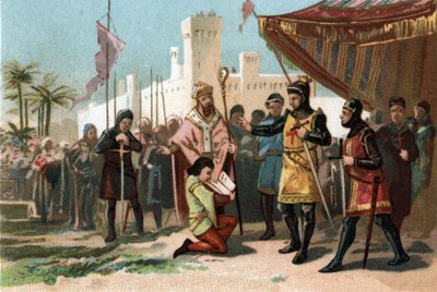 राजा फिलिप III द हरदी (1270-1285) द्वारा रखे गए एनोब्लिसमेंट के पत्रों का प्रतिनिधित्व। 1890 के आसपास क्रोमोलिथोग्राफी। द्वारा फ्रेंच स्कूल