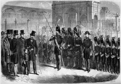 इम्पीरियल प्रिंस, नेपोलियन यूजीन लुई जीन जोसेफ बोनापार्ट (1856-1879), नेपोलियन III के बेटे, फरवरी 15 द्वारा रिव्यू डेस प्यूपिल्स डे ला गार्डे इम्पीरियल द्वारा फ्रेंच स्कूल