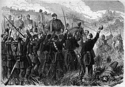 रिसोर्गिमेंटो - मोंटेबेलो डेला बटाग्लिया (इटली) की लड़ाई, 21 मई 1859: फ्रांसीसी सेनापति एली फ्रेडरिक फ़ोरी (1804 - 1872), इतालवी सेना के कमांडर, ऑस्ट्रियाई सेना पर उनकी जीत के बाद उनके सैनिकों द्वारा विजय प्राप्त की गई थी। "" ले मोंडे इलु में उत् द्वारा फ्रेंच स्कूल