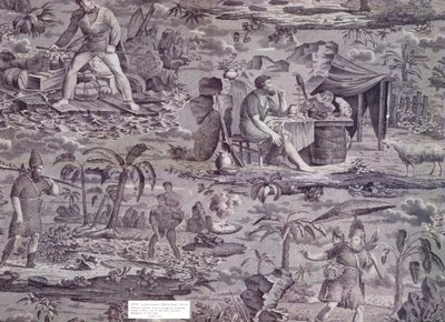 रॉबिन्सन क्रूसो, एफ। पीटरर्स द्वारा डिजाइन से, c.1815-20 (रोलर-मुद्रित कपास) द्वारा फ्रेंच स्कूल