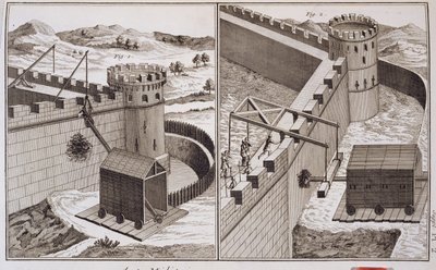 डेनिस डाइडरॉट (1713-84) द्वारा एनसाइक्लोपी डेस साइंसेज एट मेटियर्स से रोमन बैटरिंग राम, प्रकाशित c.1770 द्वारा फ्रेंच स्कूल