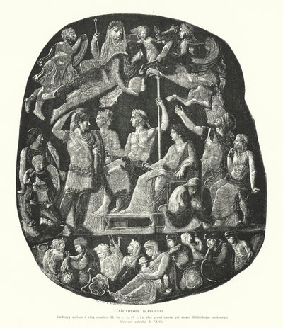 रोमन गोमेद कैमियो सम्राट ऑगस्टस (उत्कीर्णन) के एपोथोसिस को दर्शाता है द्वारा फ्रेंच स्कूल