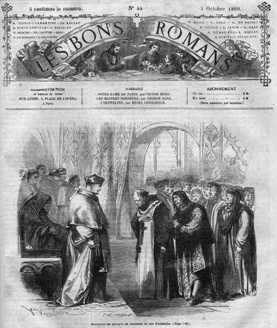 रोमन धारावाहिक: विक्टर ह्यूगो (1802-1885) द्वारा "" नोट्रे डेम डे पेरिस ""। "" लेस बोन्स रोमांस "" में उत्कीर्णन द्वारा फ्रेंच स्कूल