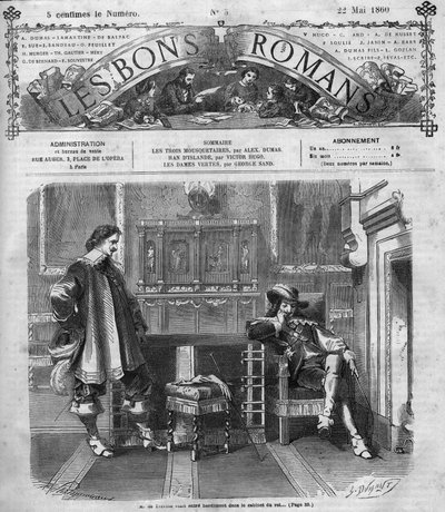 रोमन धारावाहिक: अलेक्जेंड्रे डुमास (1802-1870) द्वारा "द थ्री मस्किटर्स"। महाशय डी ट्रेविल साहसपूर्वक राजा के कार्यालय में लौट आए। "" लेस बोन्स रोमांस "" में उत्कीर्णन द्वारा फ्रेंच स्कूल