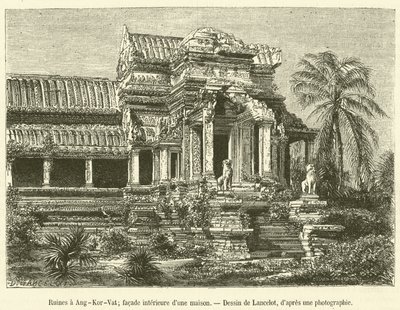 अंग-कोर-वाट के खंडहर, एक घर का आंतरिक भाग (उत्कीर्णन) द्वारा फ्रेंच स्कूल