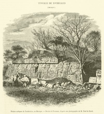 Xochicalco, मेक्सिको के एज़्टेक खंडहर (उत्कीर्णन) द्वारा फ्रेंच स्कूल