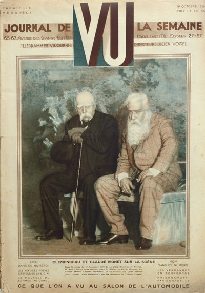 सच्चा गिटार (1885-1957) क्लाउड मोनट (1840-1926) और जीन पेरीयर के रूप में अभिनय, हिस्टोइरेस डी फ्रांस के एक दृश्य में, वूर पत्रिका, 16 अक्टूबर 1919 से जार्ज क्लेमेंस्यू (1841-1929) के रूप में। द्वारा फ्रेंच स्कूल