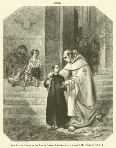 1849 का सैलून, पेंटिंग, ग्लक के बचपन का एक दृश्य (उत्कीर्णन) द्वारा फ्रेंच स्कूल
