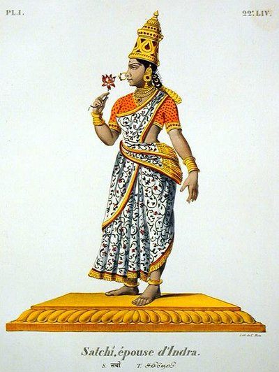 इंद्र की साची पत्नी, सी. डी मोट्टे द्वारा उकेरी गई (1785-1836) (रंग लिथो) द्वारा फ्रेंच स्कूल