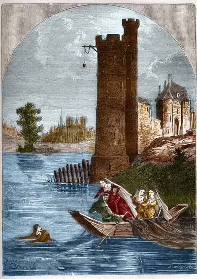 नेस्ले के टॉवर का घोटाला (मामला): बरगंडी की रानी मार्गुराइट (1290-1315) द्वारा निर्धारित घात के बावजूद बुरिडन 1314 में पेरिस में नेस्ले के टॉवर से भागने में सफल रहा। "हिस्टोइरे डे ला प्रॉस्टिट्यूशन एट डे ला डेबौचे डान्स लेस पीपल्स डू जी" में उत्क द्वारा फ्रेंच स्कूल
