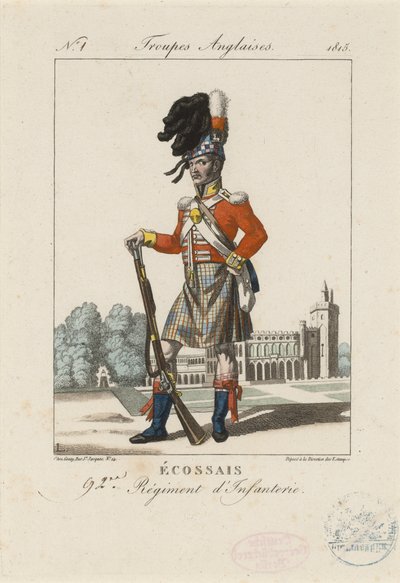 स्कॉटिश 92वें इन्फैंट्री रेजिमेंट, c.1815 (रंगीन नक़्क़ाशी) द्वारा फ्रेंच स्कूल