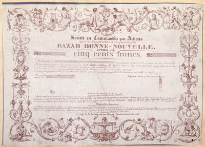 बोने-नोवेल बाजार, 1836 के लिए 500 फ़्रैंक के लिए शेयर सर्टिफिकेट द्वारा फ्रेंच स्कूल