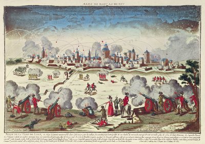सितंबर-अक्टूबर 1792 में अल्बर्ट डी सक्से-टेस्चेन द्वारा लिले की घेराबंदी और बमबारी (रंगीन उत्कीर्णन) द्वारा फ्रेंच स्कूल