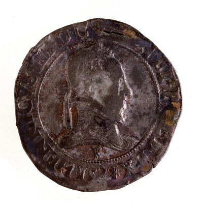 सिल्वर फ्रेंच टेस्टून (टेस्टन), फ्रांस के राजा हेनरी III का शासन (हेनरी III) (1574-1589) डायम। 3,5 सेमी नेपल्स, संग्रहालय पुरातत्व द्वारा फ्रेंच स्कूल