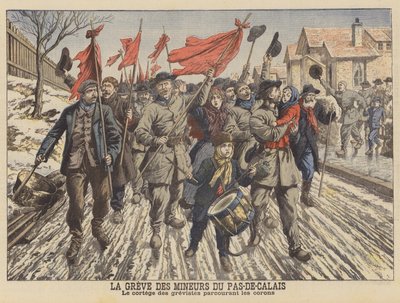 Pas-de-Calais, फ्रांस (कलर लिथो) के खनिकों द्वारा हड़ताल द्वारा फ्रेंच स्कूल