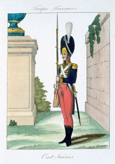 स्विस सेंटुरियन, फ्रेंच ट्रूप्स, पब से। बैसेट, पेरिस में, c.1790 द्वारा फ्रेंच स्कूल
