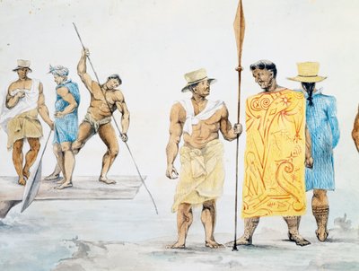 दुनिया भर की यात्रा पर आधारित, जूल्स-लुई लेज्यून द्वारा डिजाइन किए गए कोक्विले में सवार ताहिती प्रमुख द्वारा फ्रेंच स्कूल