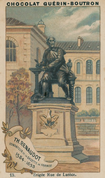 Th Renaudot, राजपत्र डी फ्रांस के संस्थापक, 1584-1653, Erigee Rue de Lutece द्वारा फ्रेंच स्कूल