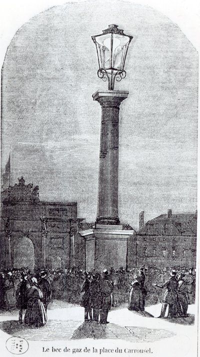 1818 में प्लेस डु कार्रूसेल में पेरिस में पहली गैसलैम्प द्वारा फ्रेंच स्कूल
