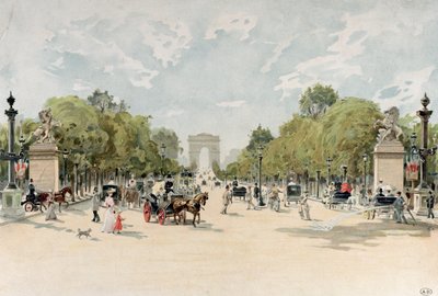 द चैंप्स-एलिसीज़ एवेन्यू, c.1895 (wc पेपर पर) द्वारा फ्रेंच स्कूल