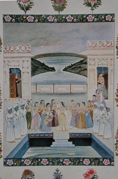 द बाथ ऑफ बद्रौल-बौडोर, 'द अरेबियन नाइट्स' से चित्रण द्वारा फ्रेंच स्कूल