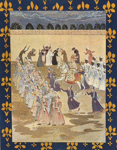 अलादीन का कोर्टेज, अलादीन का चित्रण, द अरेबियन नाइट्स, 1895 (रंग उत्कीर्णन) से द्वारा फ्रेंच स्कूल