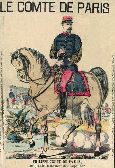पेरिस की गणना: फिलिप डी'ऑरलियन्स (1838-1894), उन्हें उनके अनुयायियों द्वारा फ्रांस के सिंहासन की विरासत माना जाता था। उत्कीर्णन, "" ले फिगारो, पूरक" में, 30/03/1889, पेरिस को। द्वारा फ्रेंच स्कूल