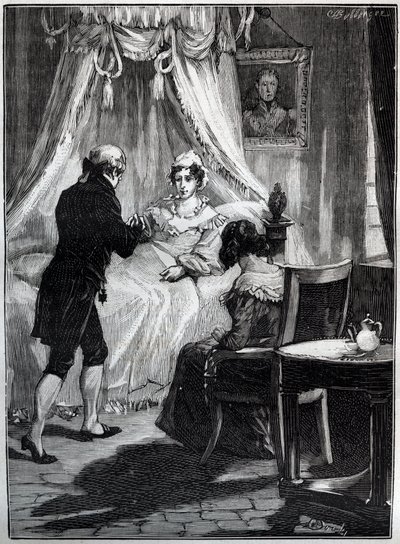 डचेस ऑफ बेरी (मैरी कैरोलिन, दो सिसिली की राजकुमारी, डचेस ऑफ बेरी (1798-1870) ब्लै के किले में डॉक्टर लुई चार्ल्स डेनेक्स (1767-1846) को प्राप्त करता है - उत्कीर्णन - द्वारा फ्रेंच स्कूल