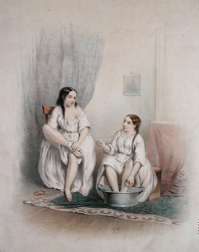 फुटबाथ, उन्नीसवीं सदी के मध्य में (कलर लिथो) द्वारा फ्रेंच स्कूल