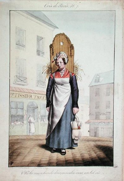 द गूज़ सेलर, 'द क्राइज़ ऑफ़ पेरिस' सीरीज़ का नंबर 7, c.1820 (कलर लिथो) द्वारा फ्रेंच स्कूल