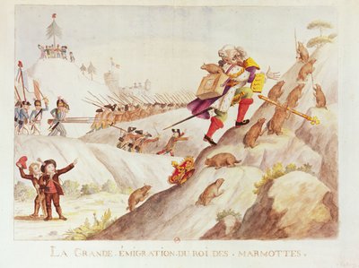 मर्मोट्स के राजा का महान प्रवासन, 1792 (कागज पर wc) द्वारा फ्रेंच स्कूल