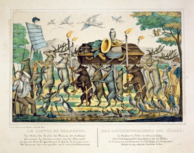 शिकारी जुलूस, c.1850 (हाथ के रंग का लिथो) द्वारा फ्रेंच स्कूल