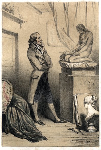 इतालवी मूर्तिकार एंटोनियो कैनोवा (1757 - 1822) "" मेडेलीन पेनिटेंटे "" की संस्कृति से पहले। वेलेरियो द्वारा दो रंगों में उकेरी गई प्लेट "" सीन डे ला वी डेस होम्स प्रसिद्ध "" से ली गई है। १८४३. द्वारा फ्रेंच स्कूल