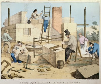 द मेसन, द स्टोन कटर और स्टोन सॉयर, c.1860 द्वारा फ्रेंच स्कूल