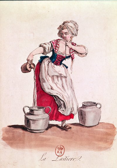 द मिल्कमिड, 1785 (रंग उत्कीर्णन) द्वारा फ्रेंच स्कूल