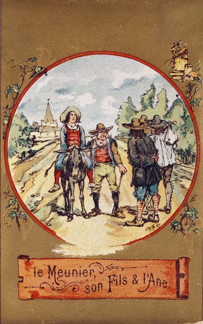 मिलर, उनका बेटा और गधा, c.1880 (रंगीन उत्कीर्णन) द्वारा फ्रेंच स्कूल