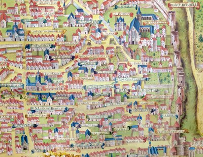 मोंटेगेन सैंटे-जिनेविव, पेरिस की योजना से विस्तृत c.1540, जिसे प्लान डे ला गौचे कहा जाता है, c.1860 द्वारा फ्रेंच स्कूल