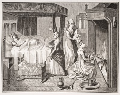 पॉल लैक्रोइक्स (1806-84) द्वारा &39;द मिडल एज एंड द रेनेसां&39; से &39;द हिस्ट्री ऑफ द बेले हेलन&39; में 15 वीं शताब्दी के लघु उपन्यास के बाद द न्यू बोर्न चाइल्ड द्वारा फ्रेंच स्कूल