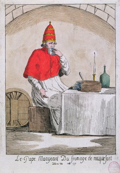 रोक्फोर्ट पनीर खाने वाला पोप, 1791 द्वारा फ्रेंच स्कूल