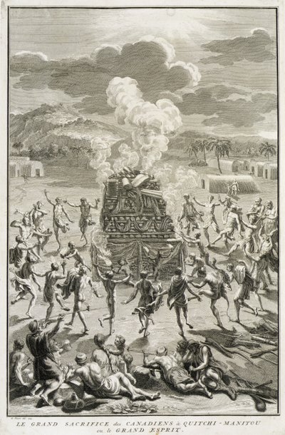 बर्नार्ड पकार्ट (1673-1733) 1723 द्वारा उकेरी गई कानाडिय़ों द्वारा दी गई कुर्बानी, द ग्रेट स्पिरिट फॉर द कनाडियंस द्वारा दी गई बलि द्वारा फ्रेंच स्कूल
