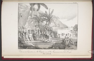 सैंडविच द्वीप समूह, ओवैही द्वीप पर राजा तामेमेआ के साथ श्री कोएब्रू के अभियान का साक्षात्कार, #39;विश्व भर में यात्रा के दौरान एकत्रित विषुवतीय क्षेत्रों के दृश्य और परिदृश्य#39; से, लुई चोरिस द्वारा द्वारा फ्रेंच स्कूल