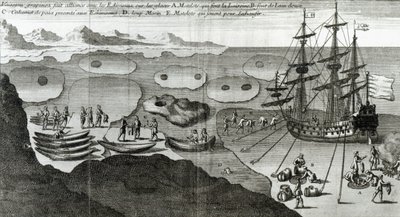 1753 में प्रकाशित बेकेविले डी ला पोथेरी (1663-1736) द्वारा &39;हिस्टोइरे डी ल&39;अमेरिक सेपेंट्रियनेल&39; से एस्किमो के साथ जहाज बनाना गठबंधन द्वारा फ्रेंच स्कूल