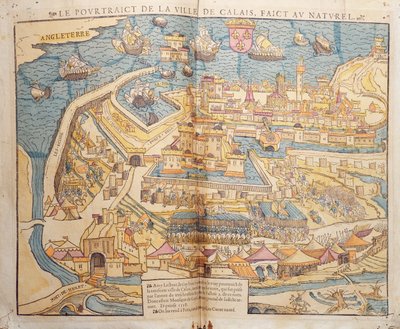 कैलिस की घेराबंदी, 1558 (रंगीन लकड़ियाँ) द्वारा फ्रेंच स्कूल