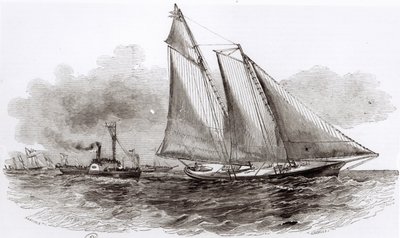 1851 के काउ रेजेटा में ले मोंटे इलस्ट्रे, 1851 से यॉट अमेरिका ने बढ़त ले ली द्वारा फ्रेंच स्कूल