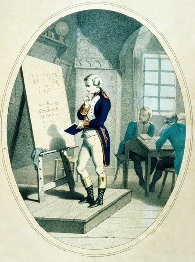 ब्रायन, फ्रांस में सैन्य अकादमी में युवा नेपोलियन, 1779 (रंगीन उत्कीर्णन) द्वारा फ्रेंच स्कूल