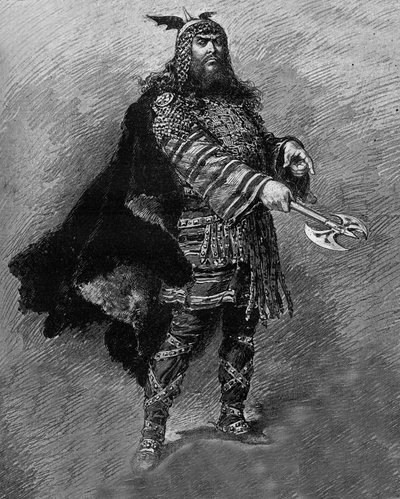 एटिने चार्ल्स हेनरी, विस्काउंट डी बोर्नियर (1825-1901) द्वारा चार कृत्यों और पद्य में एक नाटक "" अत्तिला" की भूमिका में अभिनेता ड्यूमाइन, 1880 में थिएटर डे ल'ओडियन में प्रतिनिधित्व किया। द्वारा फ्रेंच स्कूल