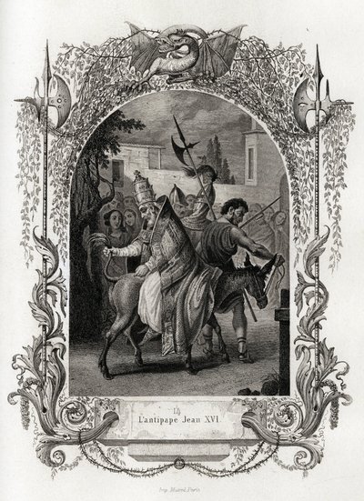 एंटीपोप जॉन सोलहवें (997 से 998)। मौरिस लाचात्रे (1814-1900), लाइब्रेरी डू प्रोग्रेस, पेरिस द्वारा हिस्टोइरे डेस पोप्स को चित्रित करने के लिए उत्कीर्णन। द्वारा फ्रेंच स्कूल